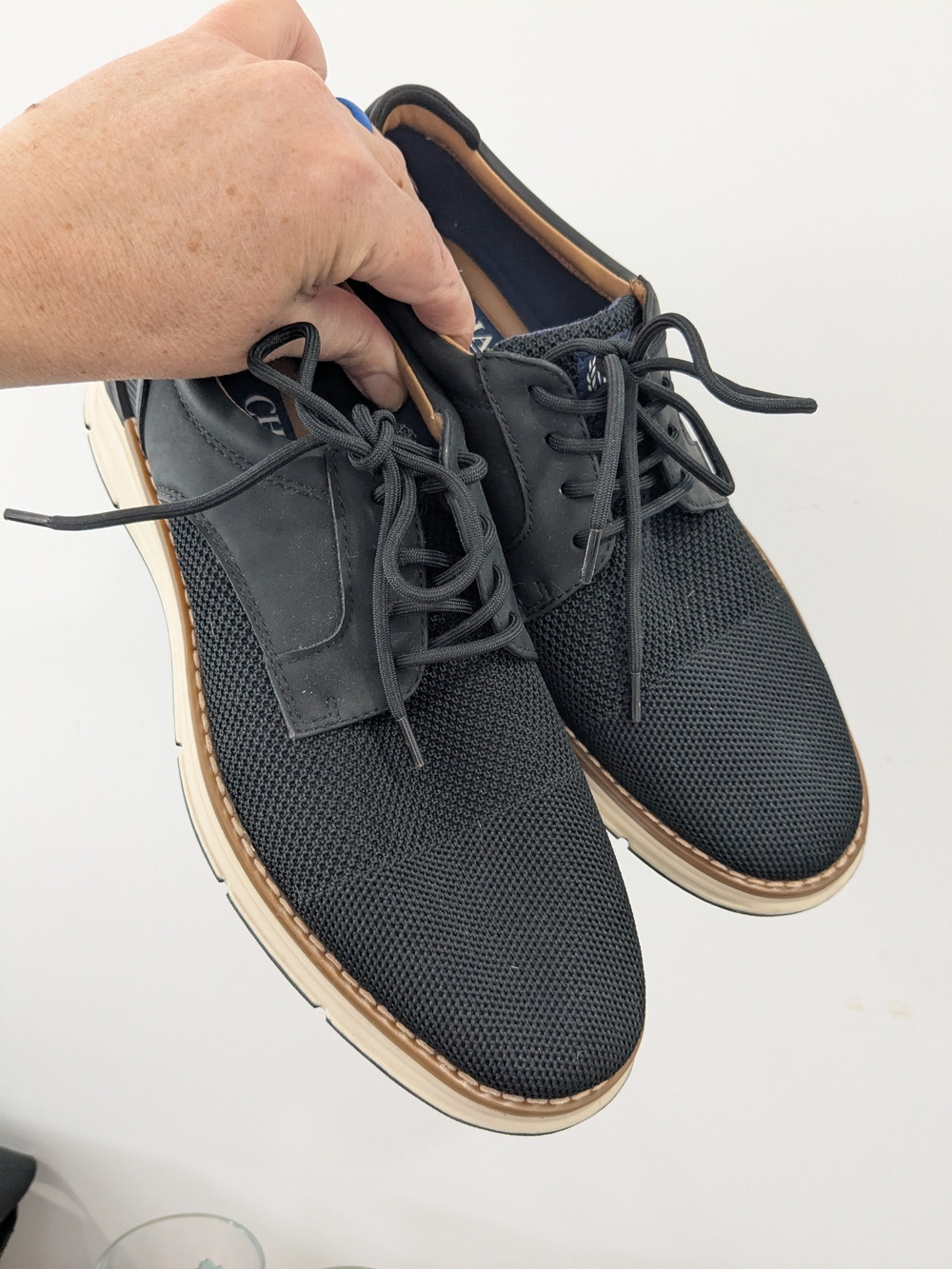 Chaps Black Knit Derbys with Tan Trim